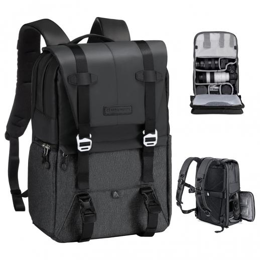 Kamerarucksack, leichte Kamerataschen für Fotografen, große Kameratasche mit Regenschutz für 15,6-Zoll-Laptop, DSLR-Kameras (schwarz)