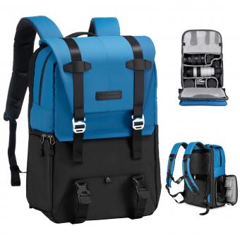 Beta Backpack 20L Sac à dos de photographie, sacs photo légers, étui pour appareil photo de grande capacité avec housse de pluie pour ordinateur portable 15,6 pouces, appareils photo reflex numériques (bleu + noir)