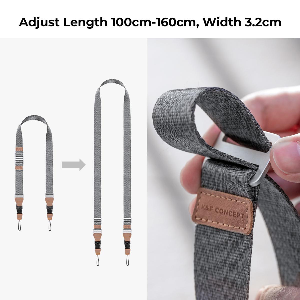 K&F Concept Pasek na szyję do aparatu 45 mm z szybkozamykaczem dla fotografów, regulowany pasek na ramię do aparatu, kompatybilny z aparatem DSLR Nikon Canon Sony Olympus, biały