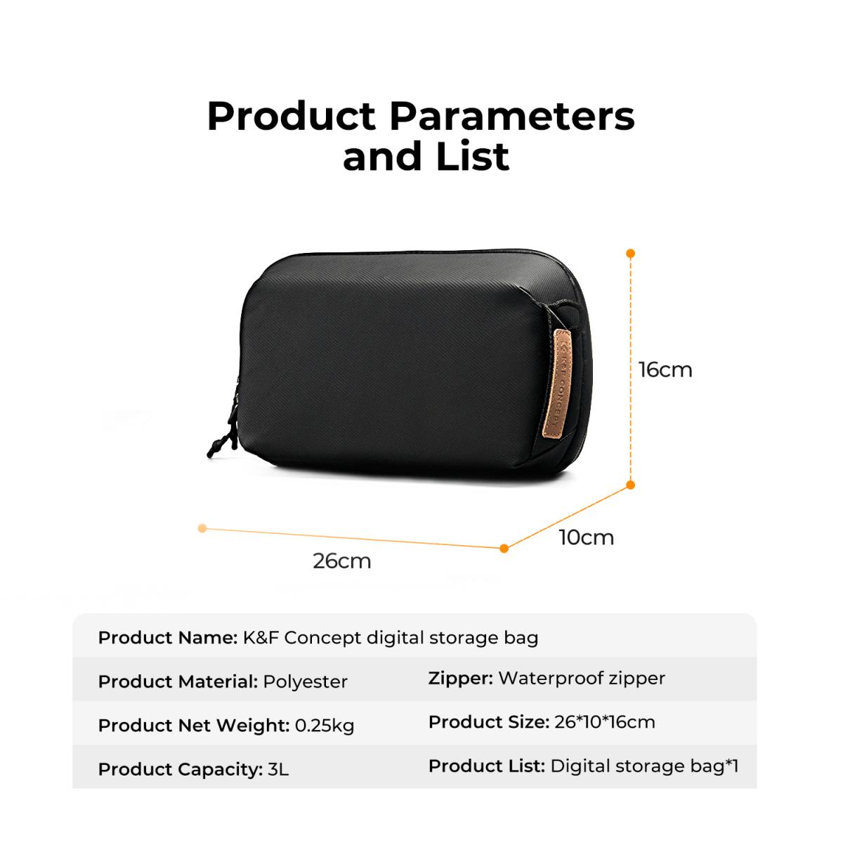 K&F Concept Dijital Düzenleyici Çok Yönlü Çanta Cep Telefonları, Kablolar, Şarj Cihazları, Kulaklıklar ve Diğer Kişisel Eşyaların Kolay Saklanması İçin