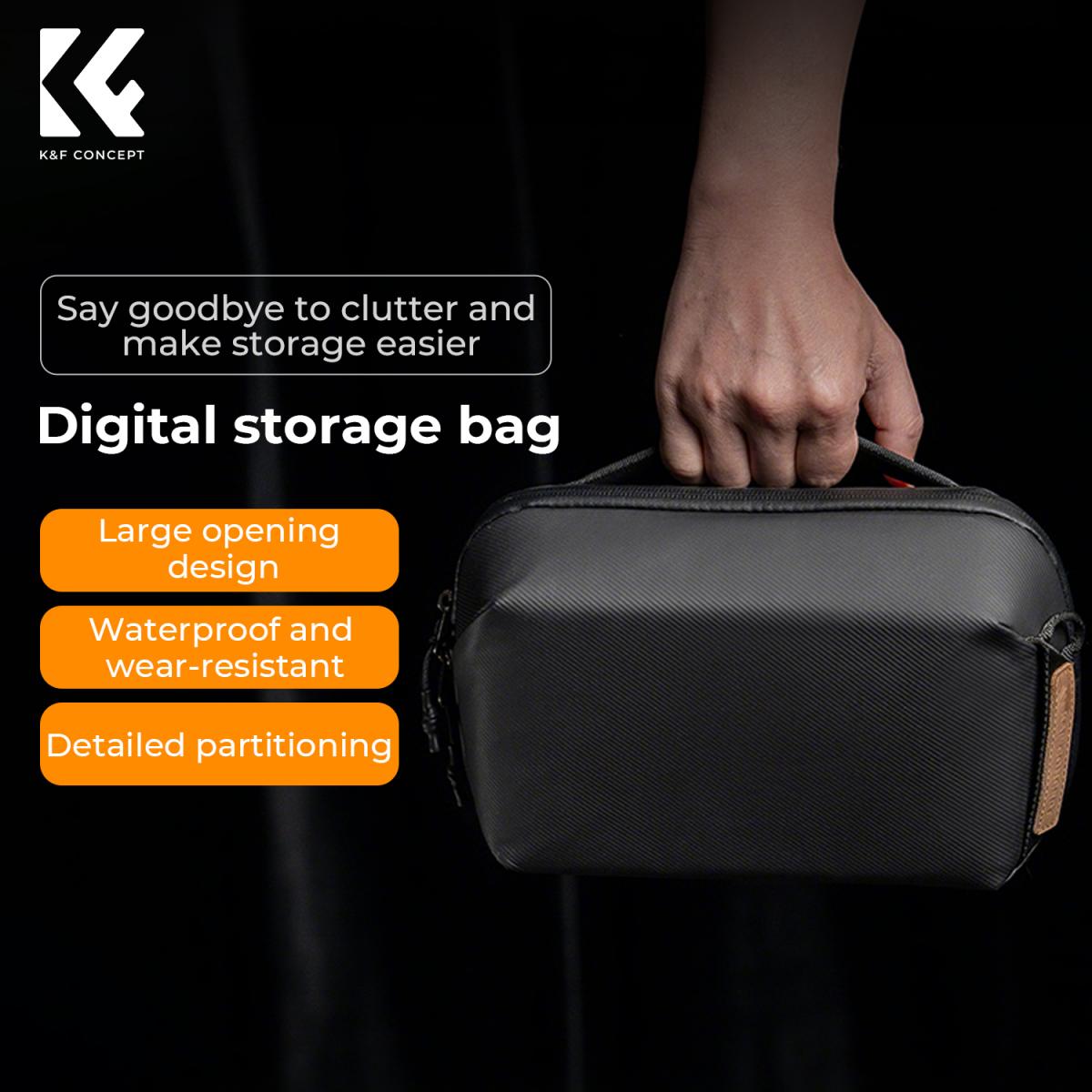 K&F Concept Dijital Düzenleyici Çok Yönlü Çanta Cep Telefonları, Kablolar, Şarj Cihazları, Kulaklıklar ve Diğer Kişisel Eşyaların Kolay Saklanması İçin