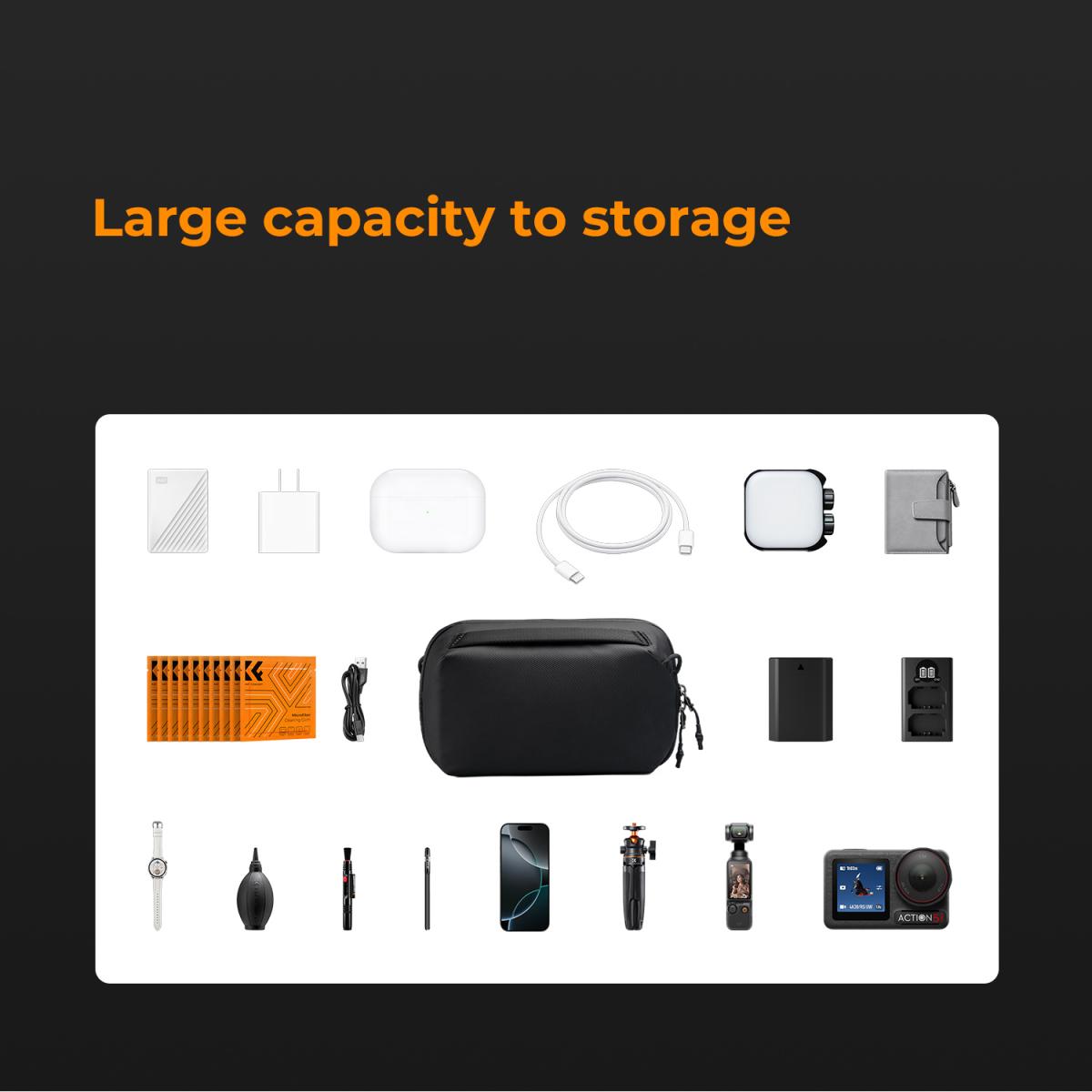 K&F Concept Dijital Düzenleyici Çok Yönlü Çanta Cep Telefonları, Kablolar, Şarj Cihazları, Kulaklıklar ve Diğer Kişisel Eşyaların Kolay Saklanması İçin