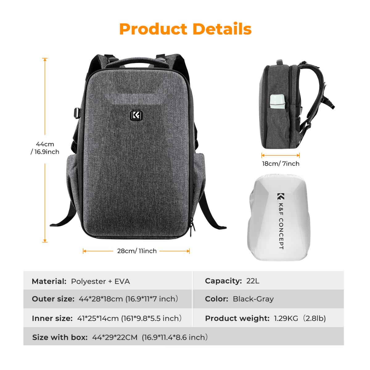 22L Zaino per fotocamera antiurto impermeabile scomparto borsa fotografica rigida - Backpack Nature Wander 10(Grigio)
