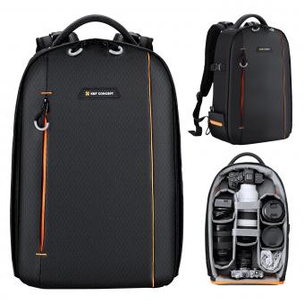 K&F Concept Sac à Dos Photo Étanche Léger pour Appareil Photo avec Compartiment pour Ordinateur Portable pour Canon Sony Nikon Olympus SLR/DSLR, Objectif et Accessoires, Backpack 18L N05 Noir Orange