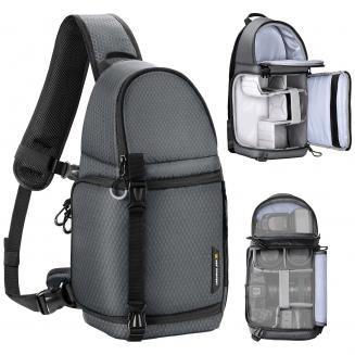 K&F Concept Camera Sling Bag Crossbody Bag Waterproof Camera Shoulder Backpack DSLR/SLR Camera Case Photography Bags with Tripod Holder for Canon/Nikon/Sony/Fuji/Gopro/DJI -  Sling Bag 10L Urban Wander 02(Gray)