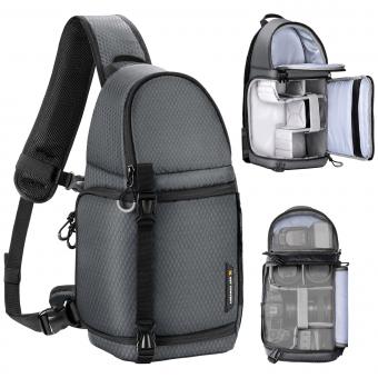 Sac à Bandoulière pour Appareil Photo DSLR/SLR Sacs de Photographie Étanche avec Support de Trépied pour Canon/Nikon/Sony/Fuji/Gopro/DJI, 10L Urban Wander 02 Gris