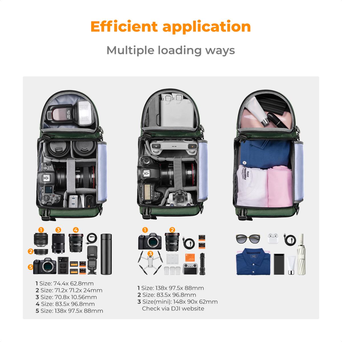 10L Borse a tracolla per Fotocamera impermeabile, Zaino Fotografico Piccolo Casual Antifurto Compatibile - Sling Bag Urban Wander 02 Verde