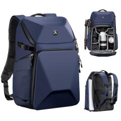 K&F Concept Plecak na aparat fotograficzny 20 l Duża wodoodporna torba na aparat z przednią twardą skorupą / laptopem 15,6" / komorą na statyw dla fotografów, niebieska