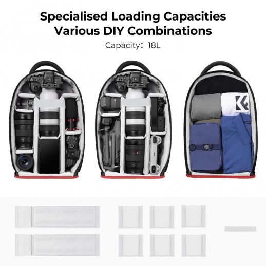 K&F Concept Sac à dos pour appareil photo pour photographes Grand sac  étanche pour appareil photo avec compartiment pour ordinateur  portable/trépied pour homme femme Noir 18L - K&F Concept