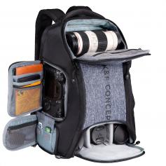 K&F Concept Kamerarucksack wasserdicht Fotorucksack für Canon Nikon Sony Spiegelreflexkameras, Drohne, Objektiv, Laptop, Stativ und Zubehör 24 Liter (Rucksack 25L Nature Wander 08 Schwarz+Grau）