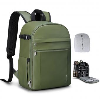 K&F Concept 13L Camera Backpack Nature Wander 12 Black, Lightweight Photography Bag with Quick Access Front Opening, Tripod Strap & Dual-Purpose Design for Travel and Daily Use, Green-PU