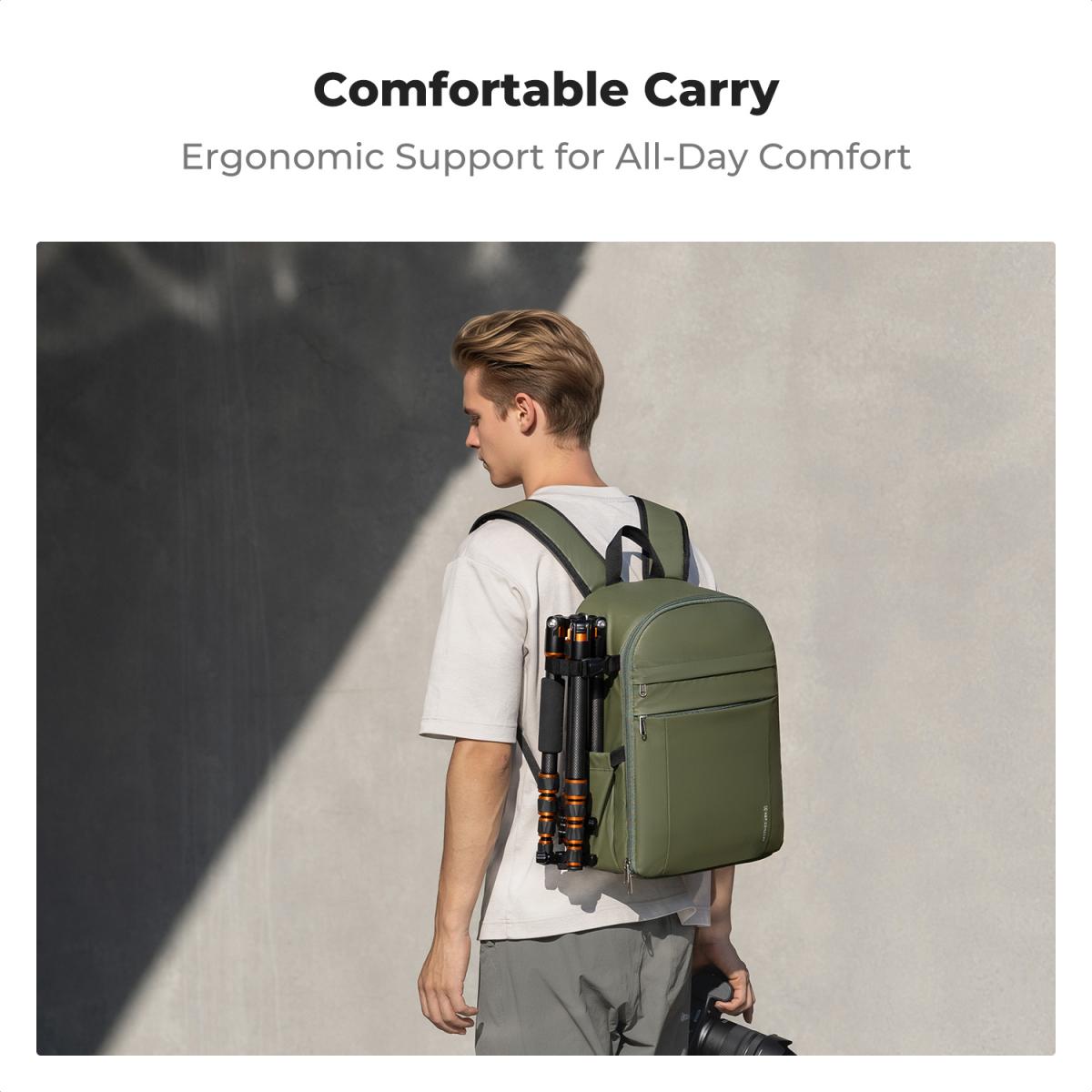 K&F Concept 13L kameraryggsekk Nature Wander 12 svart, lett fotoveske med rask tilgang til frontåpning, stativstropp og dobbeltfunksjonsdesign for reise og daglig bruk, grønn-PU