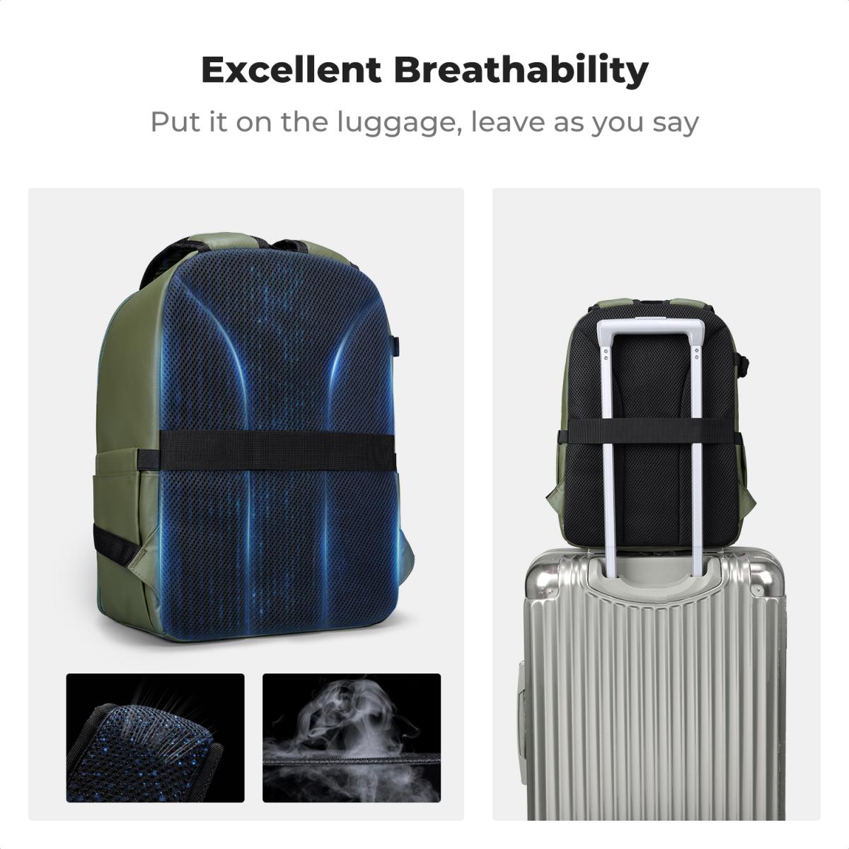 K&F Concept 13L kameraryggsekk Nature Wander 12 svart, lett fotoveske med rask tilgang til frontåpning, stativstropp og dobbeltfunksjonsdesign for reise og daglig bruk, grønn-PU