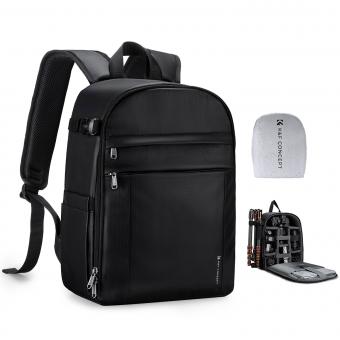 K&F Concept 13L Camera Backpack Nature Wander 12 Black, Lightweight Photography Bag with Quick Access Front Opening, Tripod Strap & Dual-Purpose Design for Travel and Daily Use, Black-PU