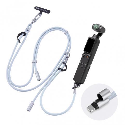 Halskettenband für Osmo Pocket 3 mit integriertem Ladekabel, multifunktionales Aufhängeseil für Smartphones, dreifacher Schutz, verstellbare Länge, werkzeuglose Installation. (Blau)