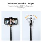 K&F Concept Selfiestick, automatiskt öppnings- och stängningsstativ för telefon, 360° roterbar selfiestick med 9-knappars Bluetooth-fjärrkontroll, utdragbart automatiskt stativ för mobiltelefon (svart)