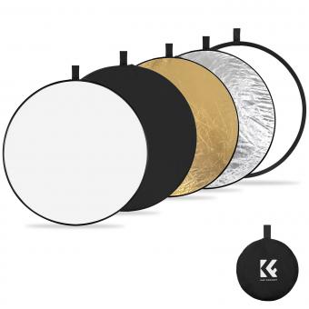 Réflecteur circulaire cinq en un 56 cm Or Argent Noir Blanc Panneau de lumière douce translucide Portrait Photographie en plein air Blocage de la lumière Portable Pliable Photographie Tente Accessoire K&F Concept