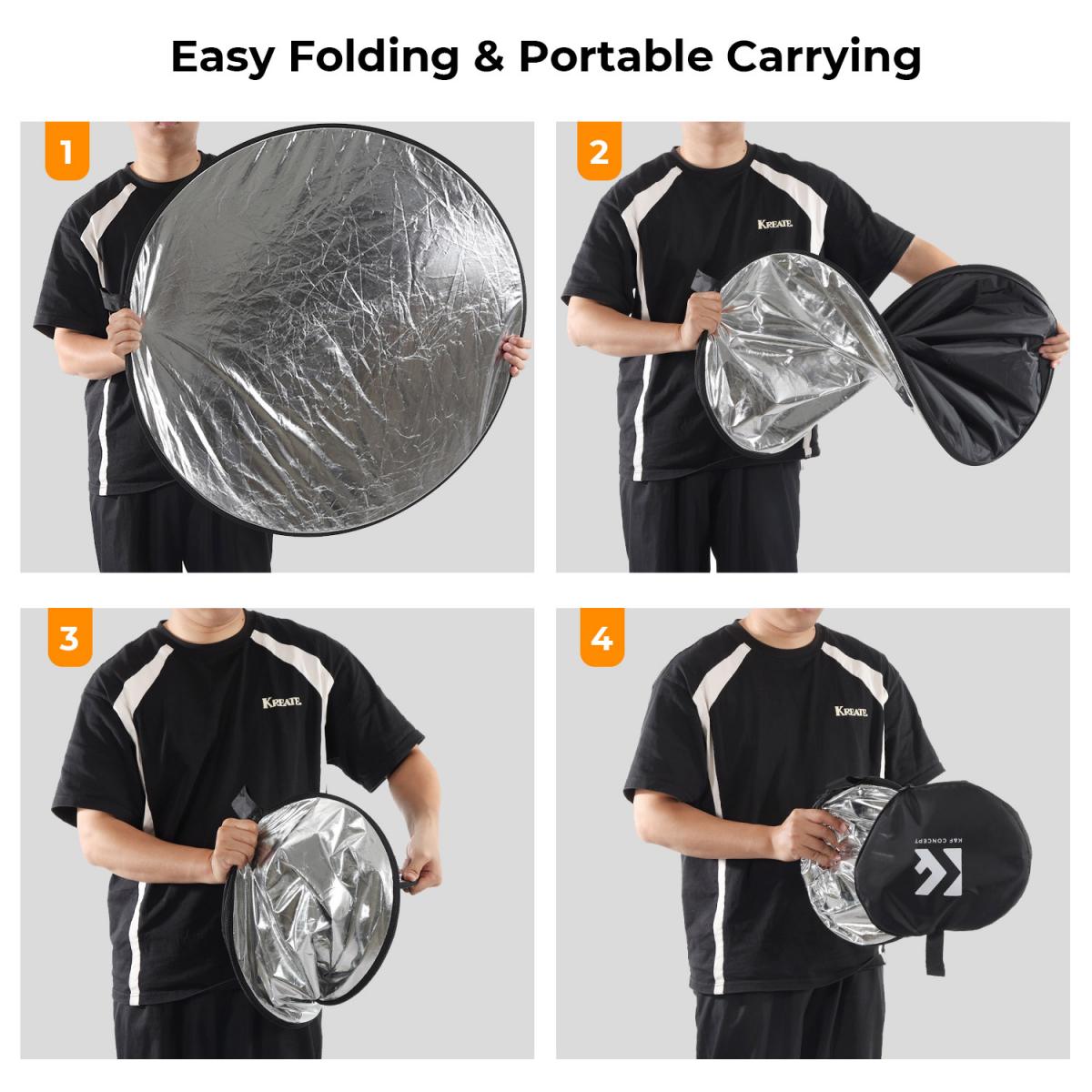 Beşi Bir Arada Dairesel Reflektör 80 cm Altın Gümüş Siyah Beyaz Yarı Saydam Yumuşak Işık Paneli Portre Dış Mekan Fotoğrafçılığı Işık Engelleme Taşınabilir Katlanır Fotoğraf Çadırı Aksesuarı K&F Konsepti