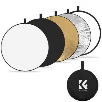 Reflector circular cinco en uno 110 cm Oro Plata Negro Blanco Panel de luz suave translúcido Retrato Fotografía al aire libre Bloqueo de luz Accesorio de tienda de fotografía plegable portátil K&F Concept