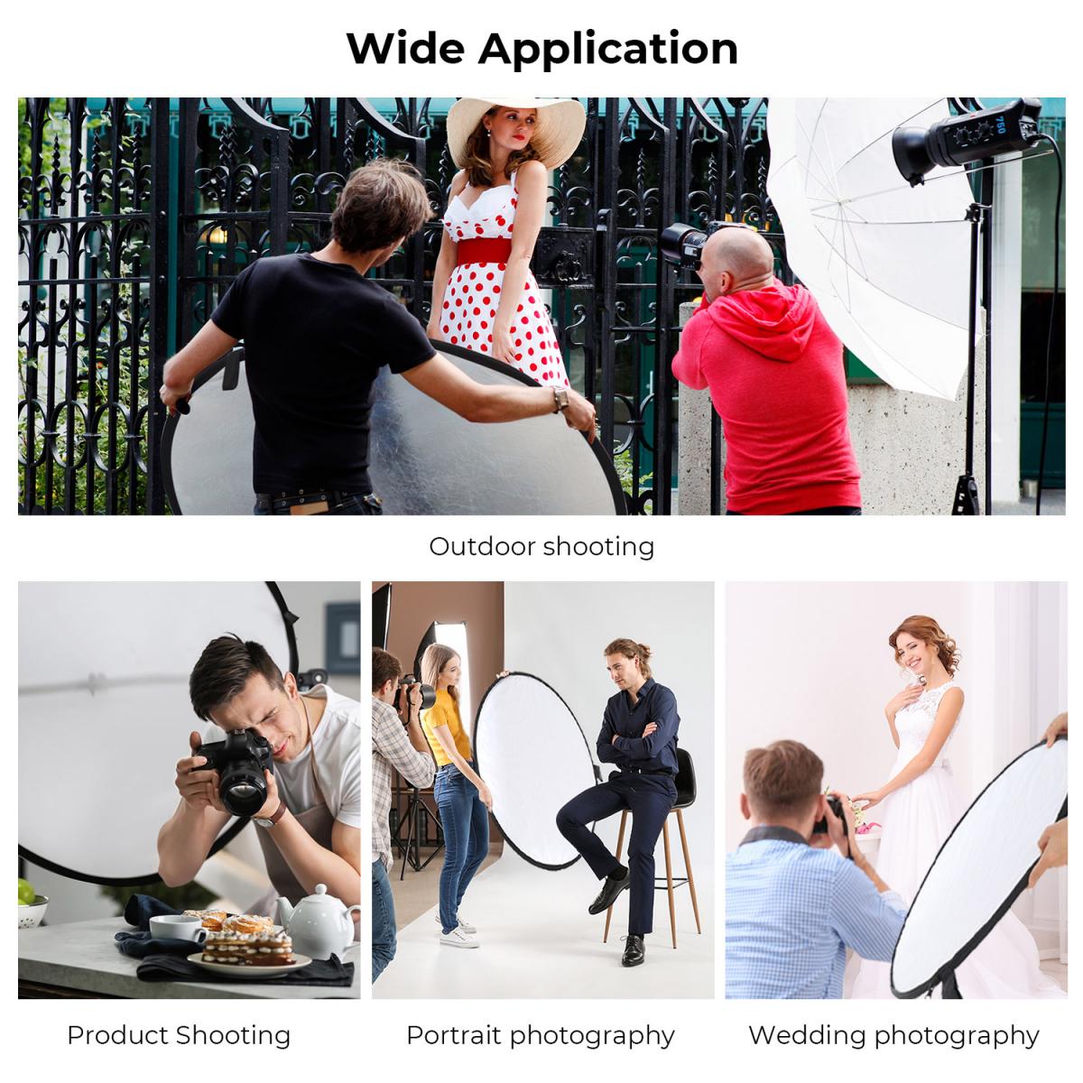 Beşi Bir Arada Dairesel Reflektör 110 cm Altın Gümüş Siyah Beyaz Yarı Saydam Yumuşak Işık Paneli Portre Dış Mekan Fotoğrafçılığı Işık Engelleme Taşınabilir Katlanır Fotoğraf Çadırı Aksesuarı K&F Konsepti