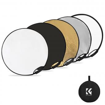 Reflector circular cinco en uno con asa 60 cm Oro Plata Negro Blanco Panel de luz suave translúcido Retrato Fotografía al aire libre Bloqueo de luz Accesorio de tienda de fotografía plegable portátil K&F Concept