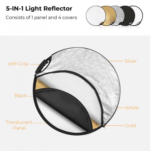  Reflector de luz plegable 5 en 1 para estudio de fotografía  portátil, multidisco de fotos, reflector de luz portátil de 24  pulgadas/23.6 in, para iluminación de fotografía de interior y exterior (