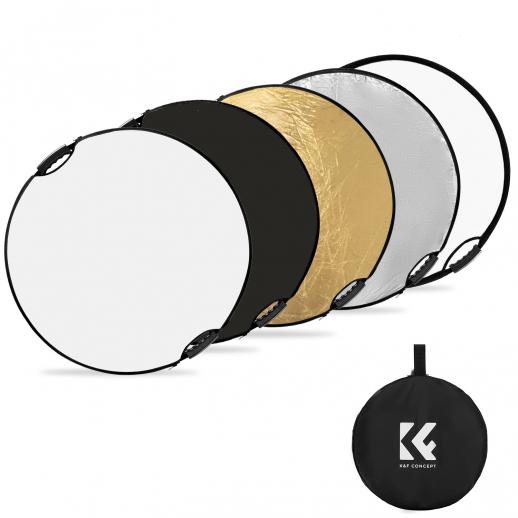 Réflecteur circulaire cinq en un avec poignée 80 cm Or Argent Noir Blanc  Translucide Panneau de