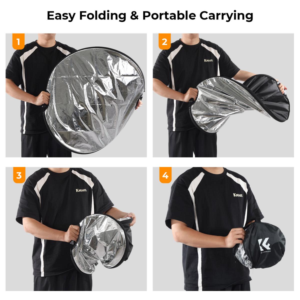 Beşi Bir Arada Saplı Dairesel Reflektör 110 cm Altın Gümüş Siyah Beyaz Yarı Saydam Yumuşak Işık Paneli Portre Dış Mekan Fotoğrafçılığı Işık Engelleme Taşınabilir Katlanır Fotoğraf Çadırı Aksesuarı K&F Konsepti