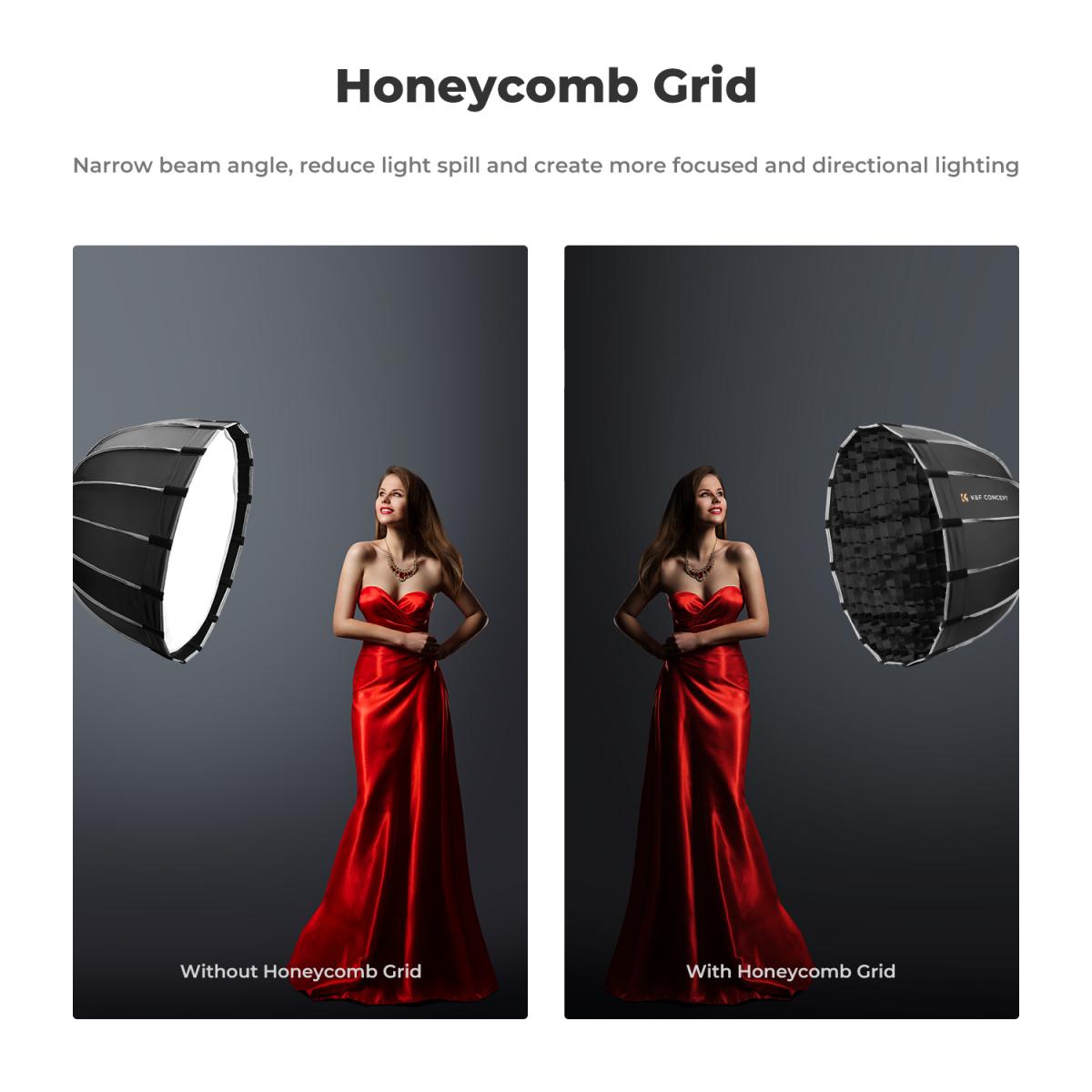 Hexadecágono parabólico Softbox de 23,6 "/ 60 cm compatível com montagem Bowens com difusores de luz de grade de favo de mel Bolsa de transporte para estúdio fotográfico Speedlite Flash e Monolight