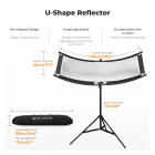 K&F CONCEPT U-formet buet reflektor 100x45cm, 4-i-1 (svart/gull/hvit/sølv) sett med 1,5m stativ for studio
