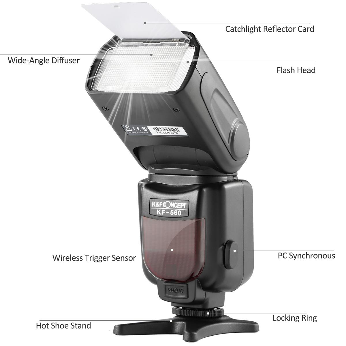 Flash SpeedFite universale KF-560 con display LCD compatibile con fotocamere Canon Nikon DSLR
