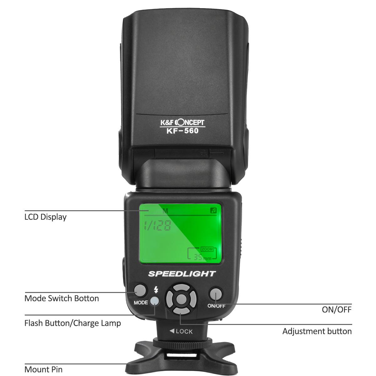 Flash SpeedFite universale KF-560 con display LCD compatibile con fotocamere Canon Nikon DSLR
