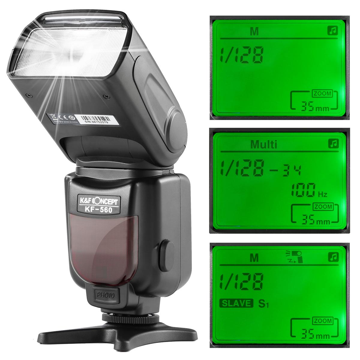 Flash SpeedFite universale KF-560 con display LCD compatibile con fotocamere Canon Nikon DSLR