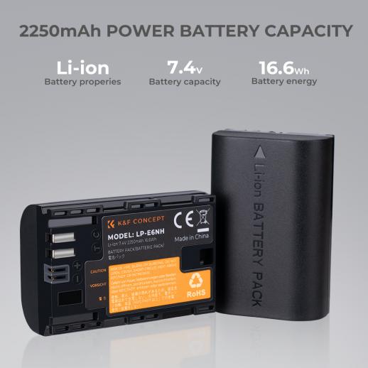 K&F CONCEPT LP-E6NH battery 2-pack + battery charger + 64GB micro card kit,
