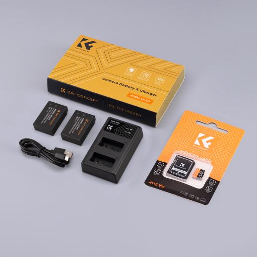 K&F CONCEPT LP-E17 Ersatzakku(2 Stück) und Dual-USB Ladegerät Set mit  LCD-Display + 64GB SD Karte, Kompatibel mit für Canon Digitalkameras