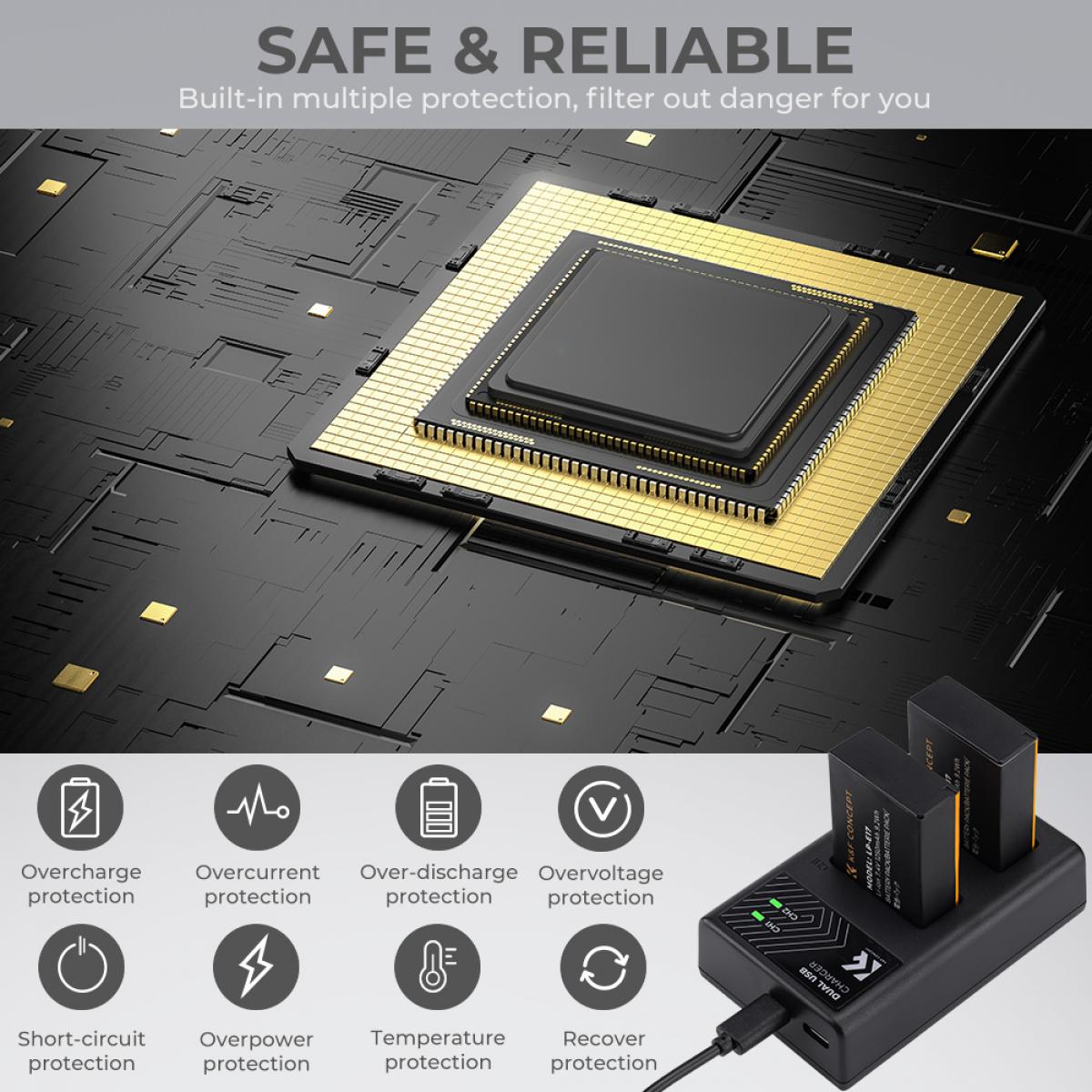 K&F Concept Batería de Cámara Recargable LP-E17 2pcs + Cargador + 64GB Tarjeta SD, para Canon EOS RP, Rebel T8i, T7i, T6i, T6s, SL2, SL3, EOS M3, M5, M6 Mark II, 77D, 200D, 750D, 760D, 800D, 8000D