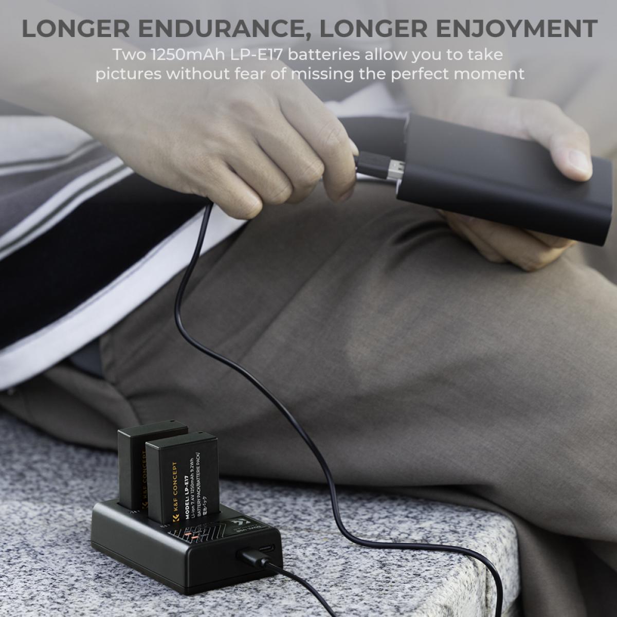 K&F Concept Batería de Cámara Recargable LP-E17 2pcs + Cargador + 64GB Tarjeta SD, para Canon EOS RP, Rebel T8i, T7i, T6i, T6s, SL2, SL3, EOS M3, M5, M6 Mark II, 77D, 200D, 750D, 760D, 800D, 8000D