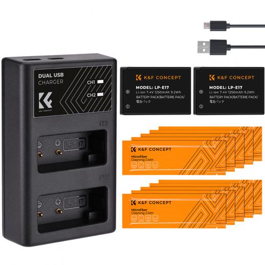 K&F CONCEPT LP-E17 Ersatzakku(2 Stück) und Dual-USB Ladegerät Set