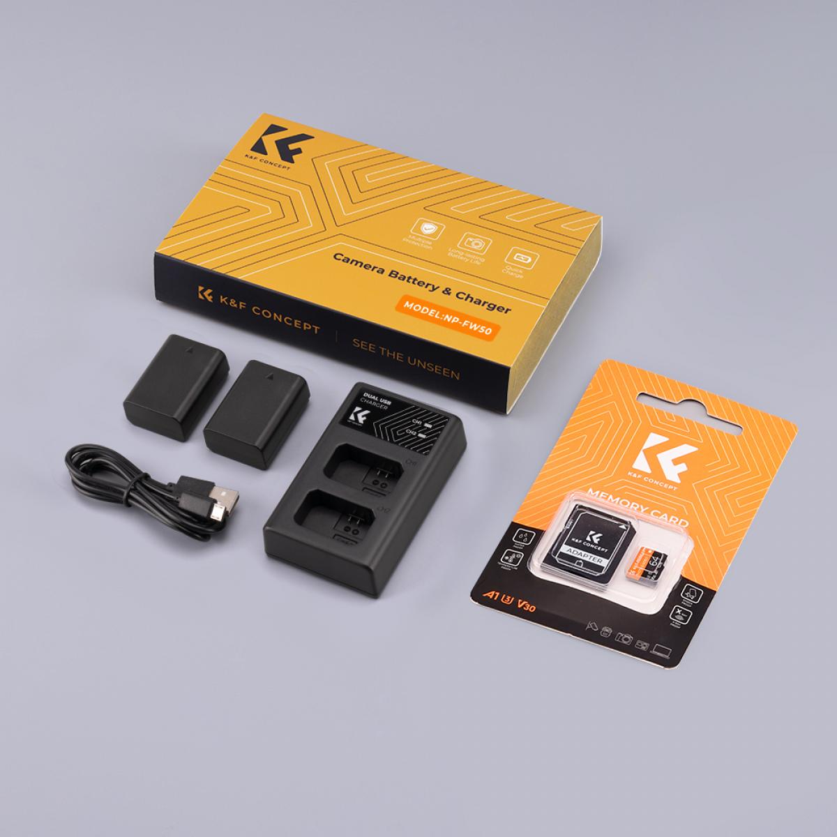 Batería de Cámara Recargable NP-FW50 2pcs + Cargador + 64GB Tarjeta SD, para Sony Alpha 7, A7, Alpha 7R, A7R, A7R II, A7 II, A7S, A7S II, A7M2, A7SM2, A7RM2, A5000 A6000 A6300 A6500, a3000 , NEX-3, NEX-3N, NEX-5, NEX-5C, NEX-5N, NEX-5R, NEX-5T