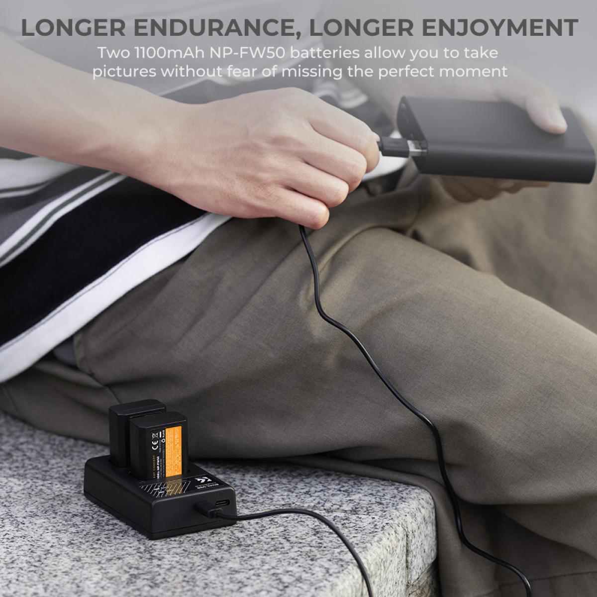 Batería de Cámara Recargable NP-FW50 2pcs + Cargador + 64GB Tarjeta SD, para Sony Alpha 7, A7, Alpha 7R, A7R, A7R II, A7 II, A7S, A7S II, A7M2, A7SM2, A7RM2, A5000 A6000 A6300 A6500, a3000 , NEX-3, NEX-3N, NEX-5, NEX-5C, NEX-5N, NEX-5R, NEX-5T