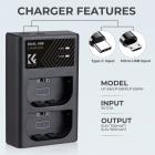 K&F CONCEPT LP-E6/LP-E6N/LP-E6NH dual slot fast charger, Micro USB and Type-C dual interface compatible battery for Canon EOS R5, EOS R6, EOS R, EOS 5D Mark IV, 5D Mark III, 5DS, 5DS R, 5D Mark II, 6D, 6D Mark II, 7D, 7D Mark II,90D, 80D, 70D, 60D, 60