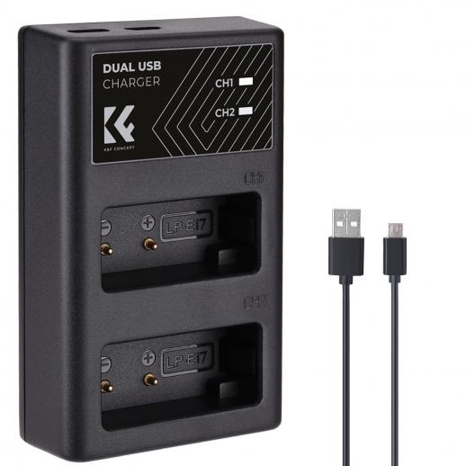 K&F Concept LP-E17 Quick Dual Battery Charger With Micro USB & Type-C Port, for Canon EOS RP, Rebel T8i, T7i, SL2, SL3, EOS M3, M5, M6 Mark II, 77D, 200D, 750D,etc.