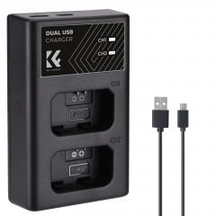 K&F CONCEPT NP-FW50 Dual Sot Snellader, Micro-USB en Type-C Dual Interface Compatibele Batterij Sony A6000, A6500, A6300, A6400, A7, A7II, A7RII, A7SII, A7S, A7S2, A7R, A7R2, A55, A5100, A5000 , A3000, A55,RX10, NEX-3/5/7 USB Datakabel Batterijcha