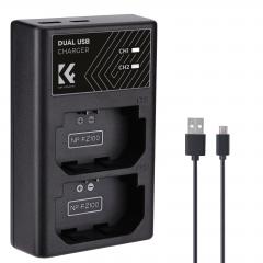 K&F Concept Sony NP-FZ100 Quick Dual Battery Charger With Micro USB & Type-C Port Compatible Sony Alpha A7 III, A7R III (A7R3), A9, a6600, a7R IV, Alpha a9 II