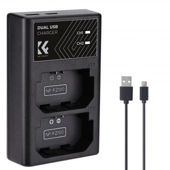  K&F CONCEPT NP-FZ100 dual-slot fast charger, Micro USB and Type-C dual interface, compatible with battery Sony Alpha A7 III, A7R III (A7R3), A9, a6600, a7R IV, Alpha a9 II USB data cable battery charger