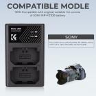  K&F CONCEPT NP-FZ100 dual-slot fast charger, Micro USB and Type-C dual interface, compatible with battery Sony Alpha A7 III, A7R III (A7R3), A9, a6600, a7R IV, Alpha a9 II USB data cable battery charger