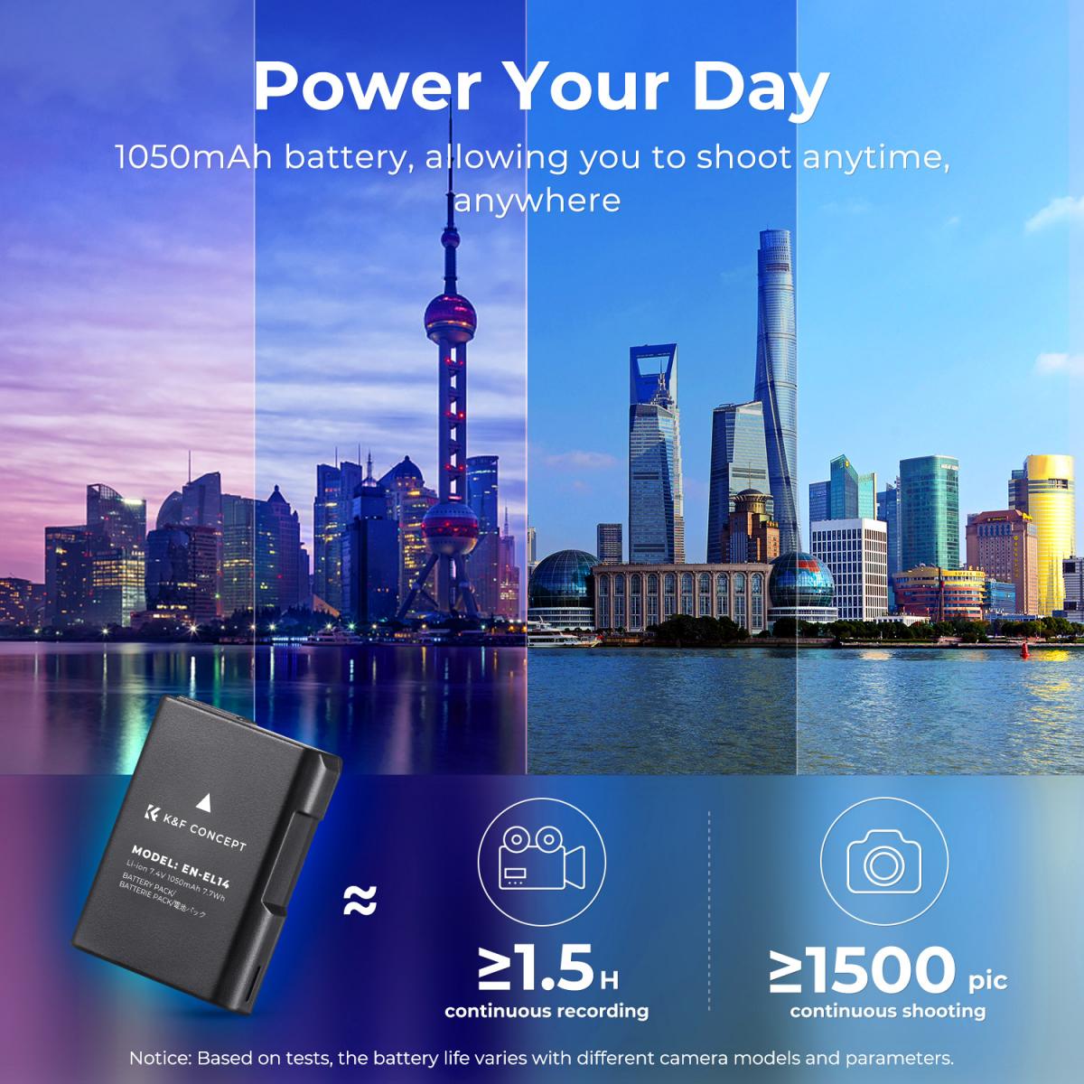 K&F CONCEPT EN-EL14 Kamera Batteriladdare Set för Nikon D3500 D5600 D3200 D3300 D3400 D5500 Coolpix P7800 P7700 P7200 P7100 P7000 (2 delar, 1050mAh, dubbla)