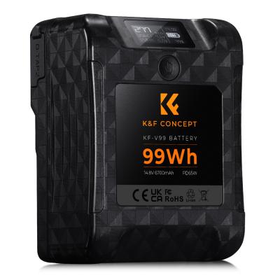 Bateria K&F Concept V Mount, 99 Wh Mini V-Mount, 6700 mAh 14,8 V, obsługa szybkiej ładowarki 65 W PD USB-C, z D-TAP, USB-A, USB-C, BP, ekranem OLED, do aparatów i kamer