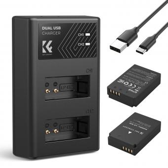 K&F Concept LP-E12 Battery and Charger Set with Dual Slot Charger for Canon M2, M200, M50, M100, M10, 100D