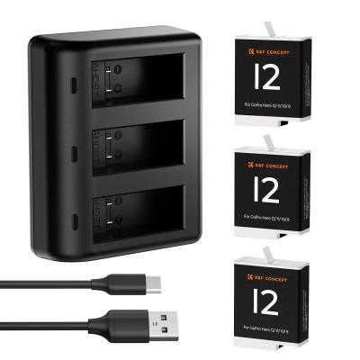 K&F Concept Hero 12 Batteri 3-pak – 1730mAh GoPro Enduro-batterier med 3-slots oplader, kompatibel med GoPro Hero 12, Hero 11, Hero 10, Hero 9 Black kamera